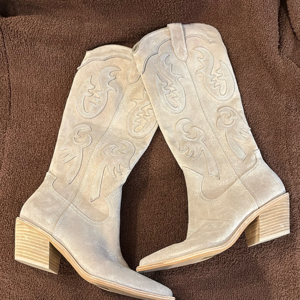 Cream suede cowboy boots